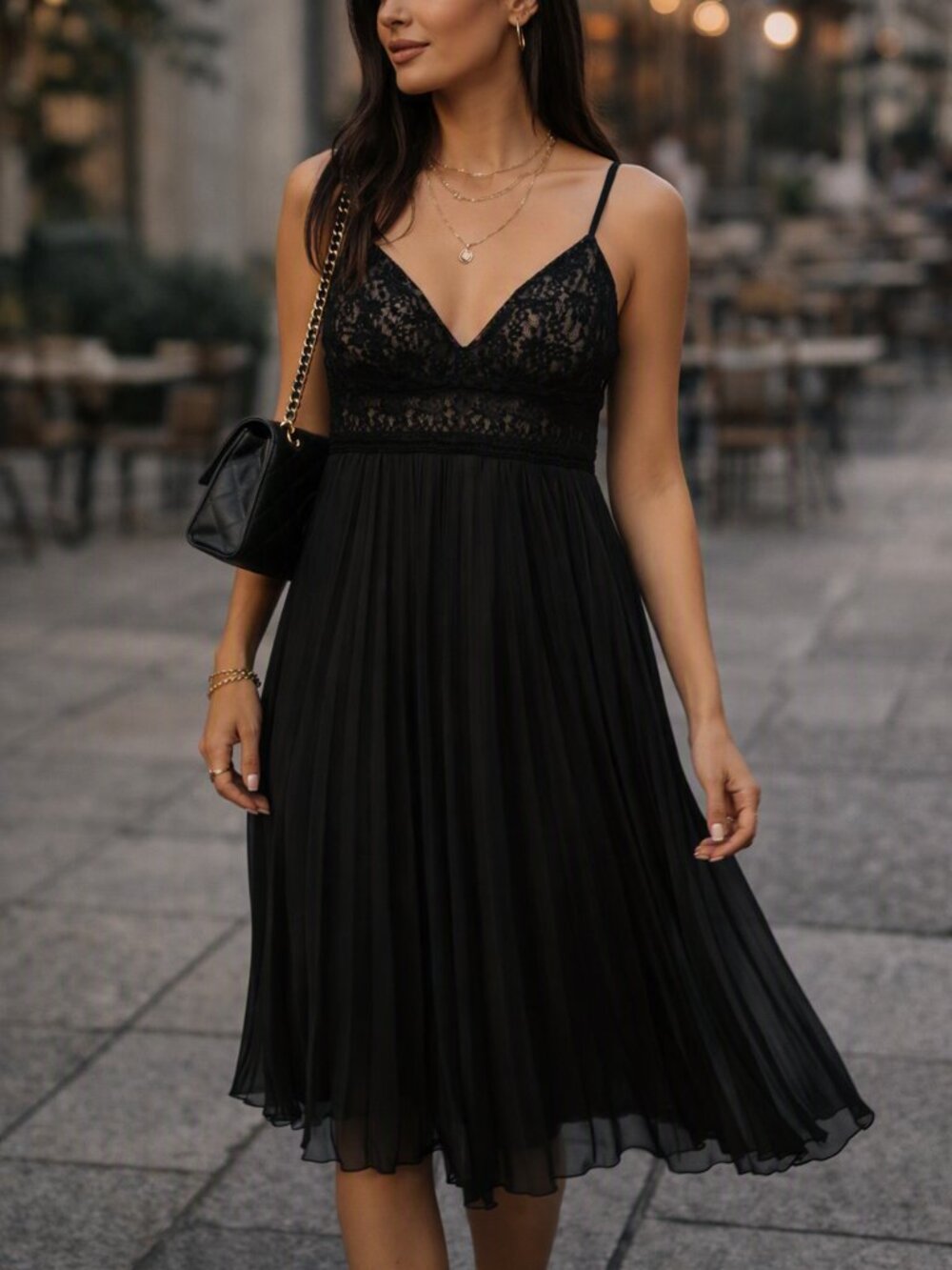 Vintage Citi Clothing Black Lace & Chiffon Chemise Cocktail Dress
